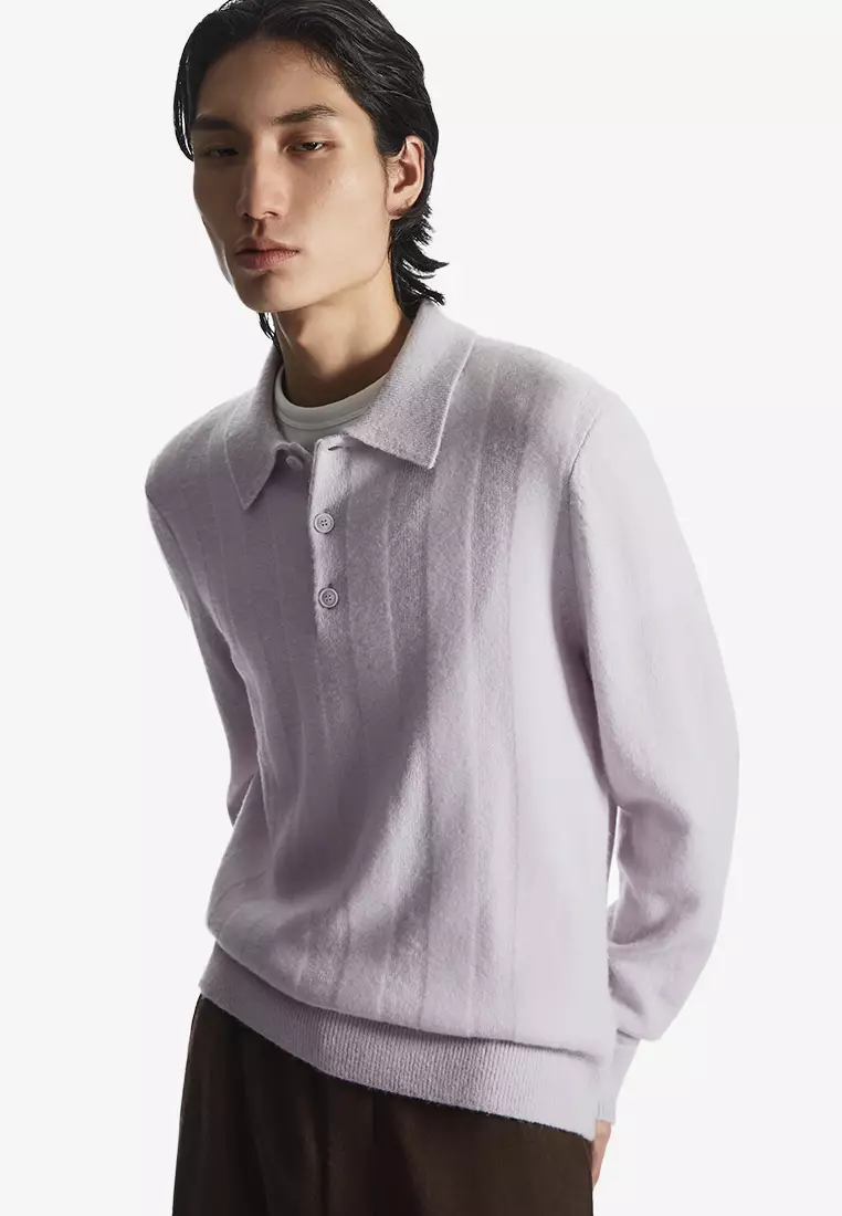 COS Textured Striped Wool Polo Shirt