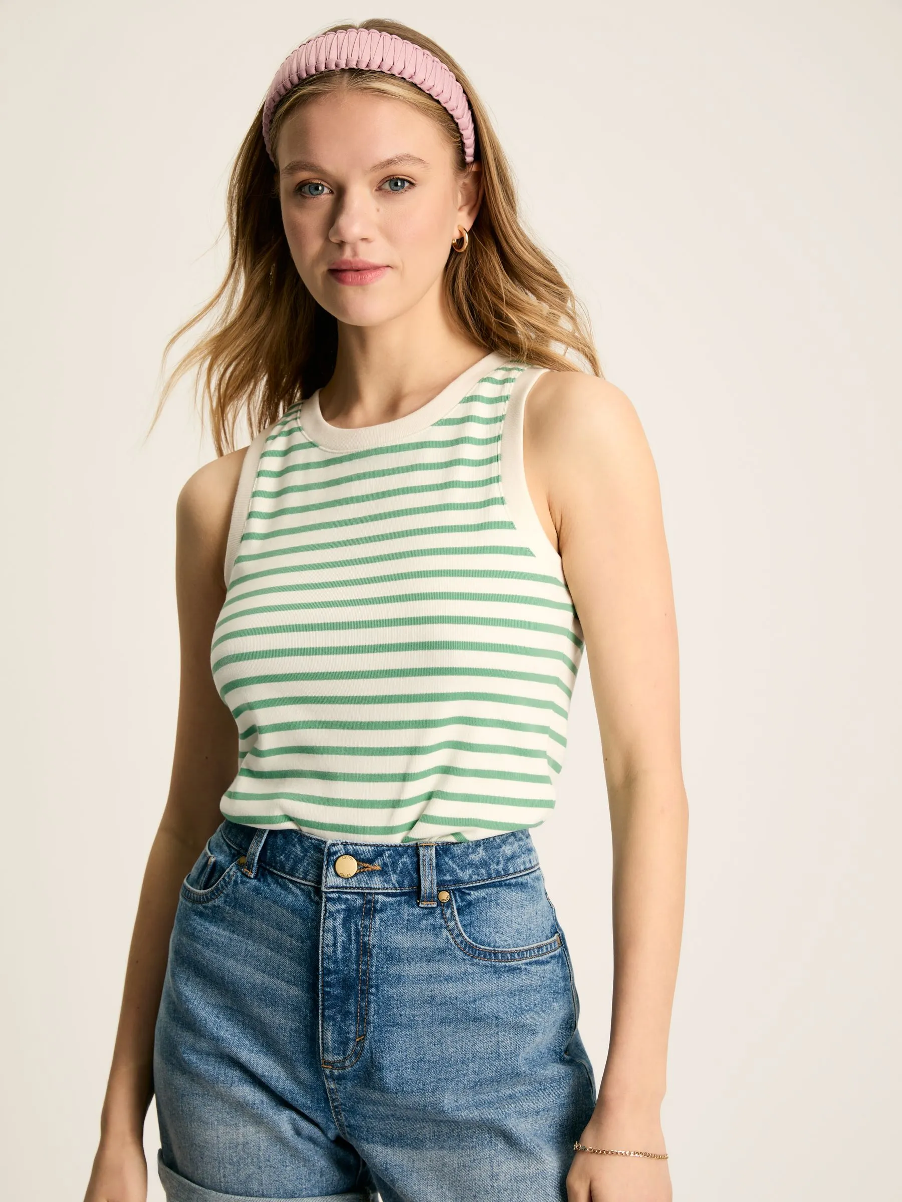 Cream & Green Striped Jersey Vest