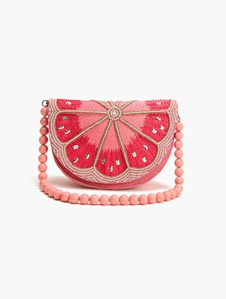 Crescent Lemon Embellished Shoulder Bag in Pink