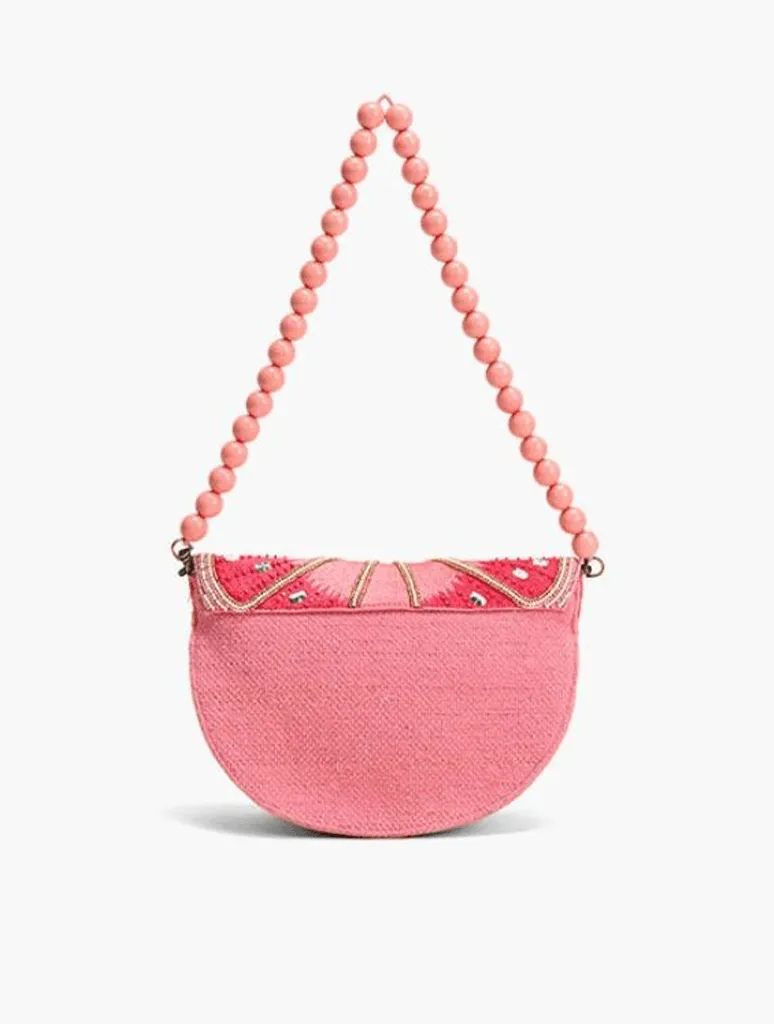 Crescent Lemon Embellished Shoulder Bag in Pink