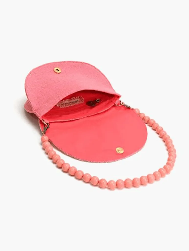 Crescent Lemon Embellished Shoulder Bag in Pink