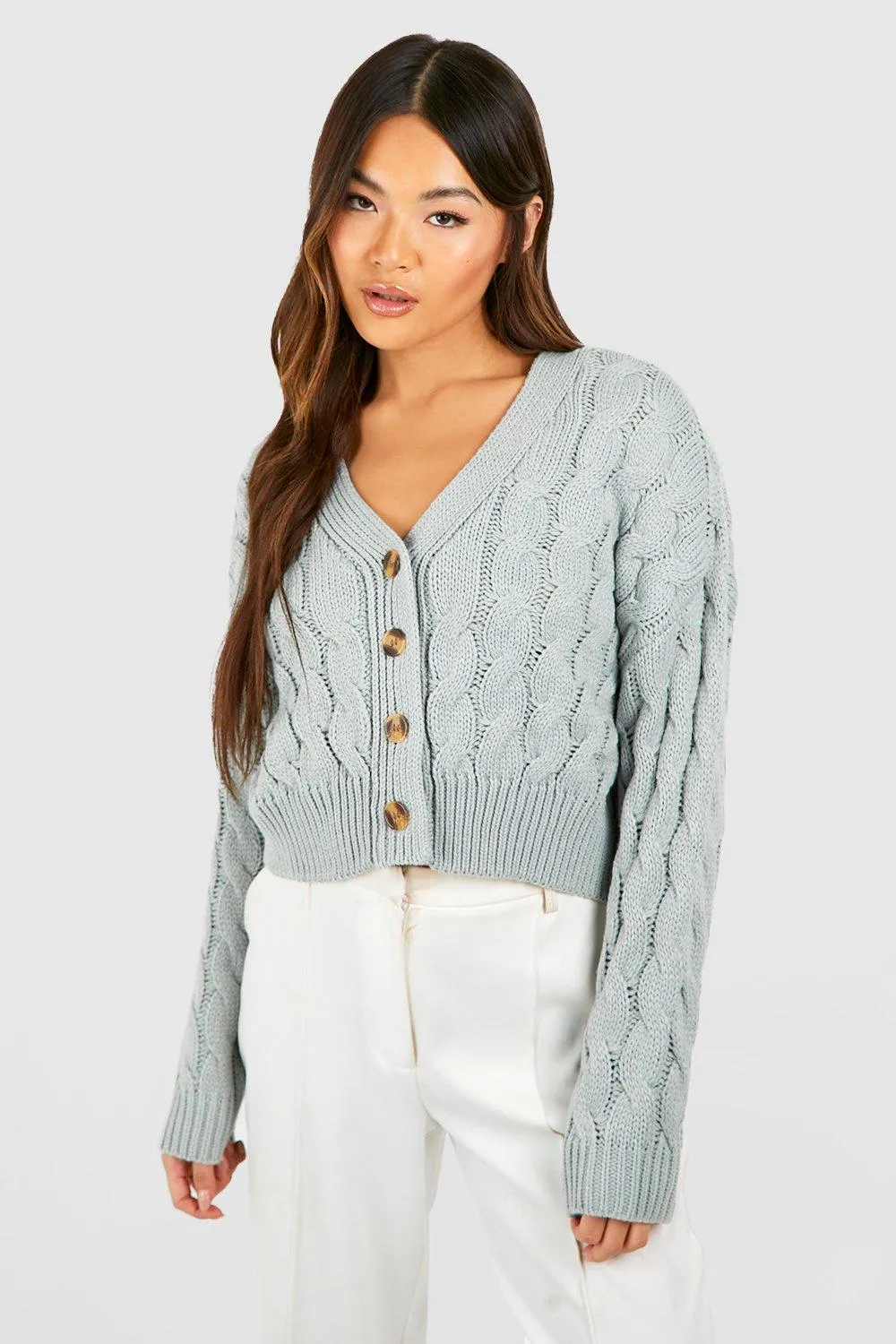 Crop Cable Knit Cardigan
