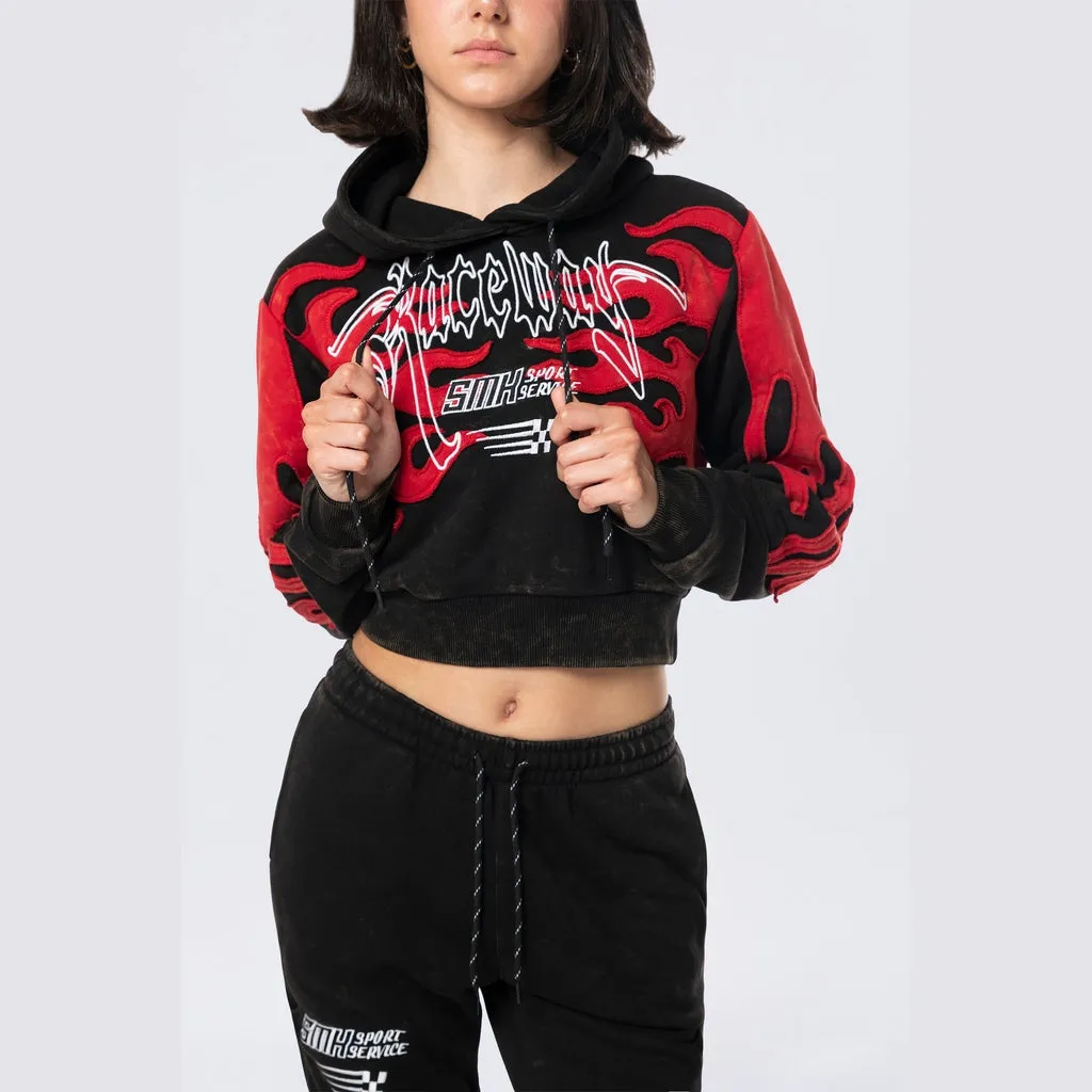 Cropped Racing Hoodie - Black
