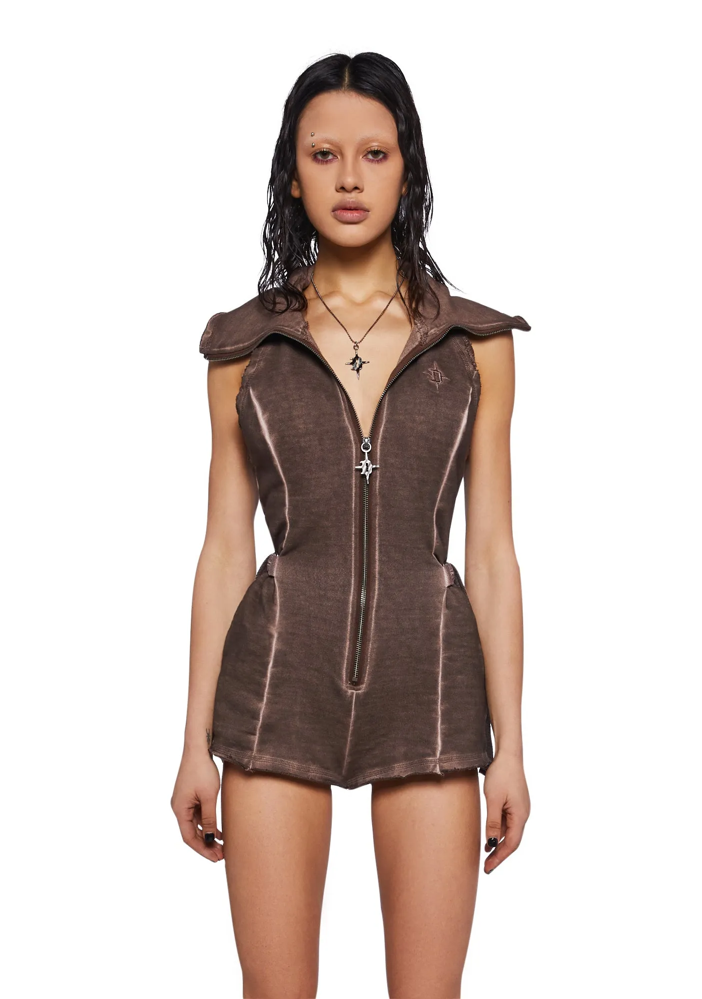 Crossfade Sleeveless Romper - Brown-