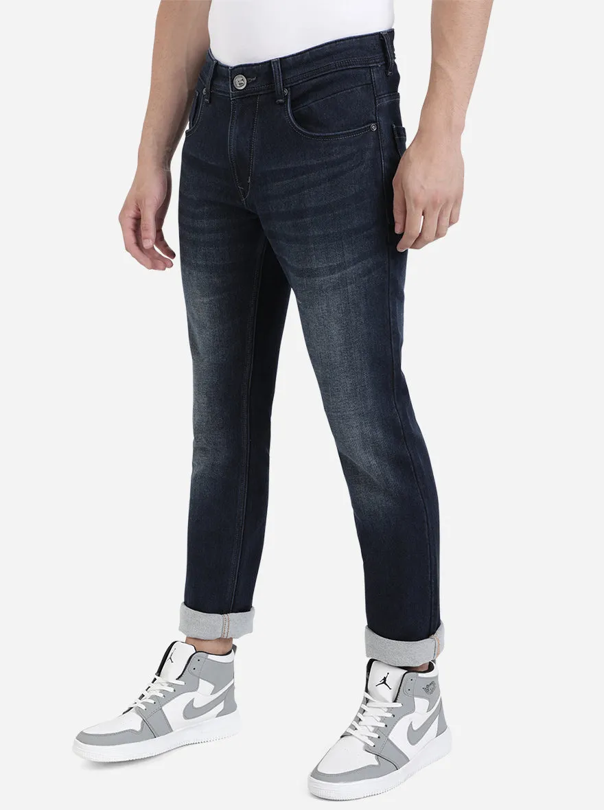 Dark Blue Solid Narrow Fit Jeans | Greenfibre