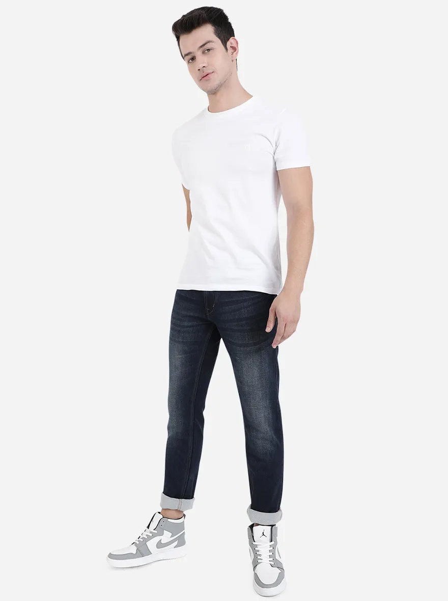 Dark Blue Solid Narrow Fit Jeans | Greenfibre