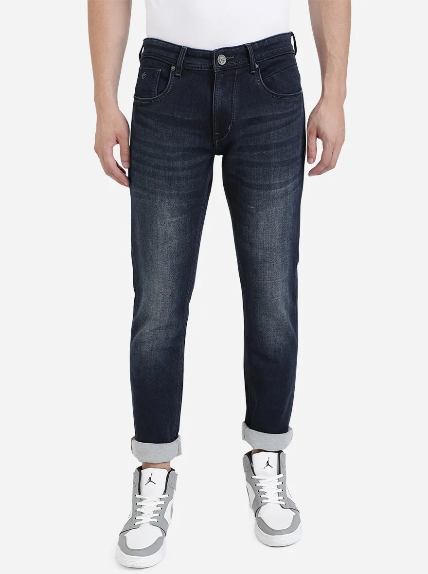 Dark Blue Solid Narrow Fit Jeans | Greenfibre