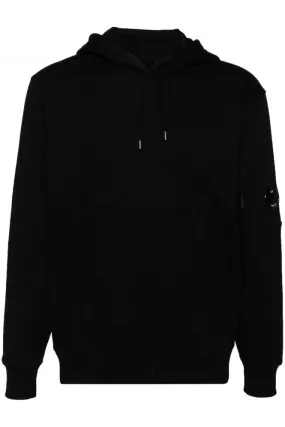 Diagonal Raised Fleece Lens Hooded Top Black