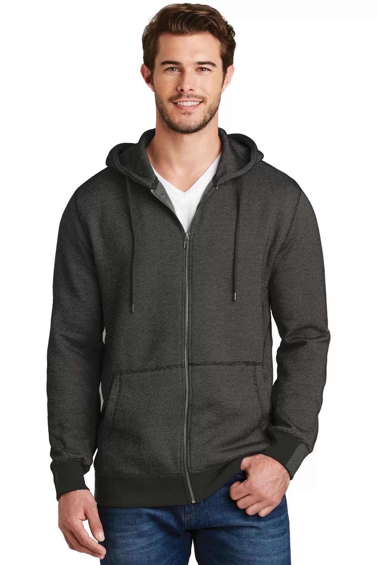 District Made 153 Mens Mini Stripe Full Zip Hoodie DM390 SKU: DM390