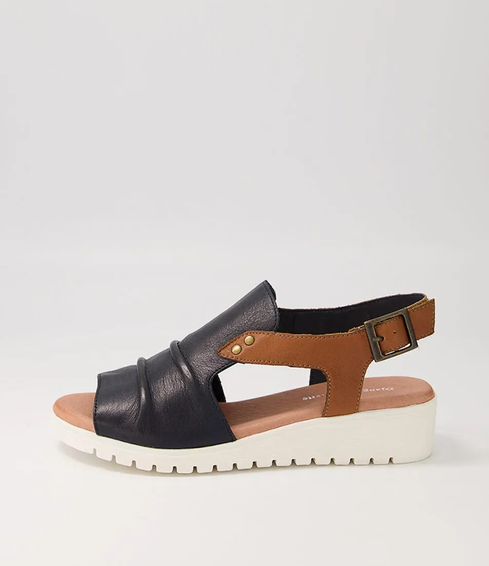 DJANGO & JULIETTE Madis Navy Dark Tan Leather Sandals Ws