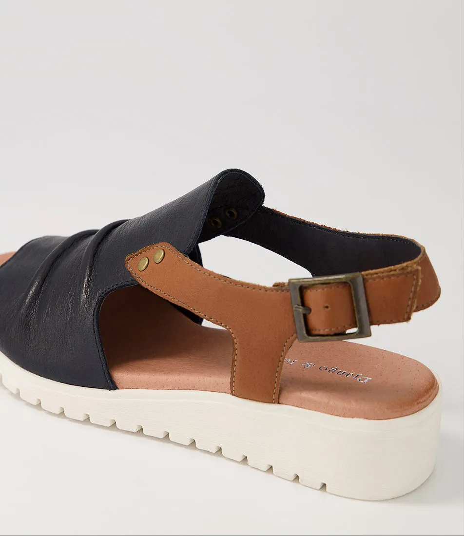 DJANGO & JULIETTE Madis Navy Dark Tan Leather Sandals Ws