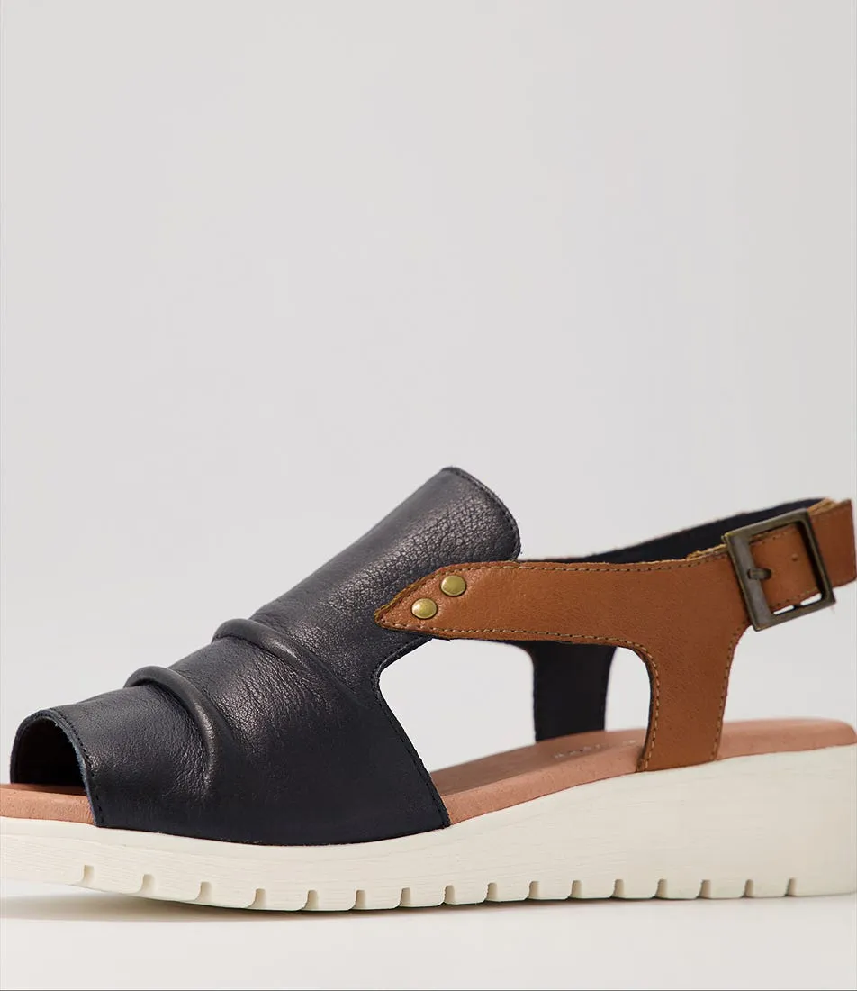 DJANGO & JULIETTE Madis Navy Dark Tan Leather Sandals Ws