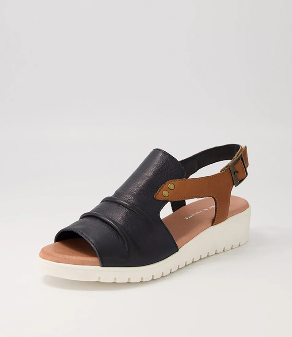 DJANGO & JULIETTE Madis Navy Dark Tan Leather Sandals Ws