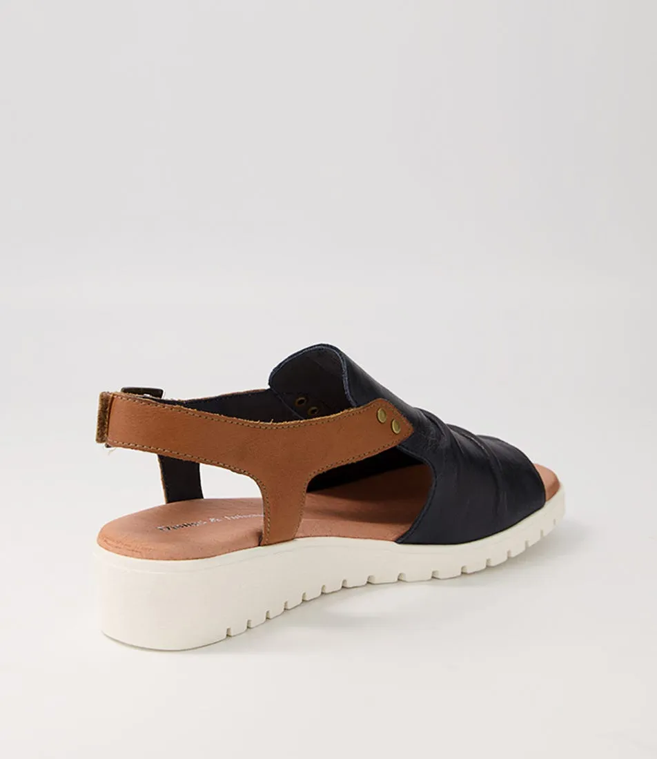 DJANGO & JULIETTE Madis Navy Dark Tan Leather Sandals Ws