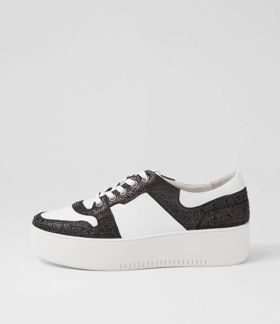 DJANGO & JULIETTE Wonah White Black Leather Jewels Sneakers