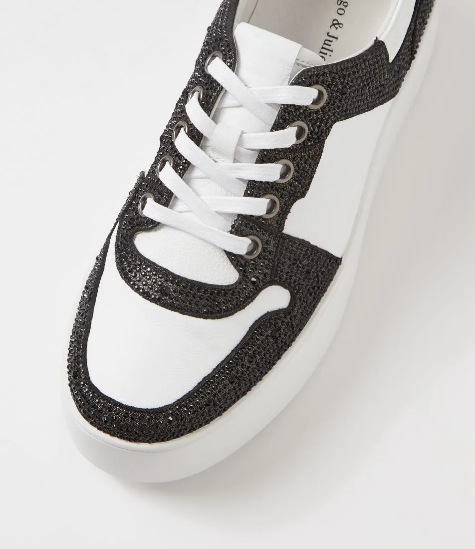 DJANGO & JULIETTE Wonah White Black Leather Jewels Sneakers