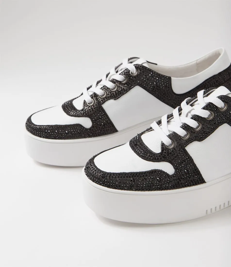 DJANGO & JULIETTE Wonah White Black Leather Jewels Sneakers