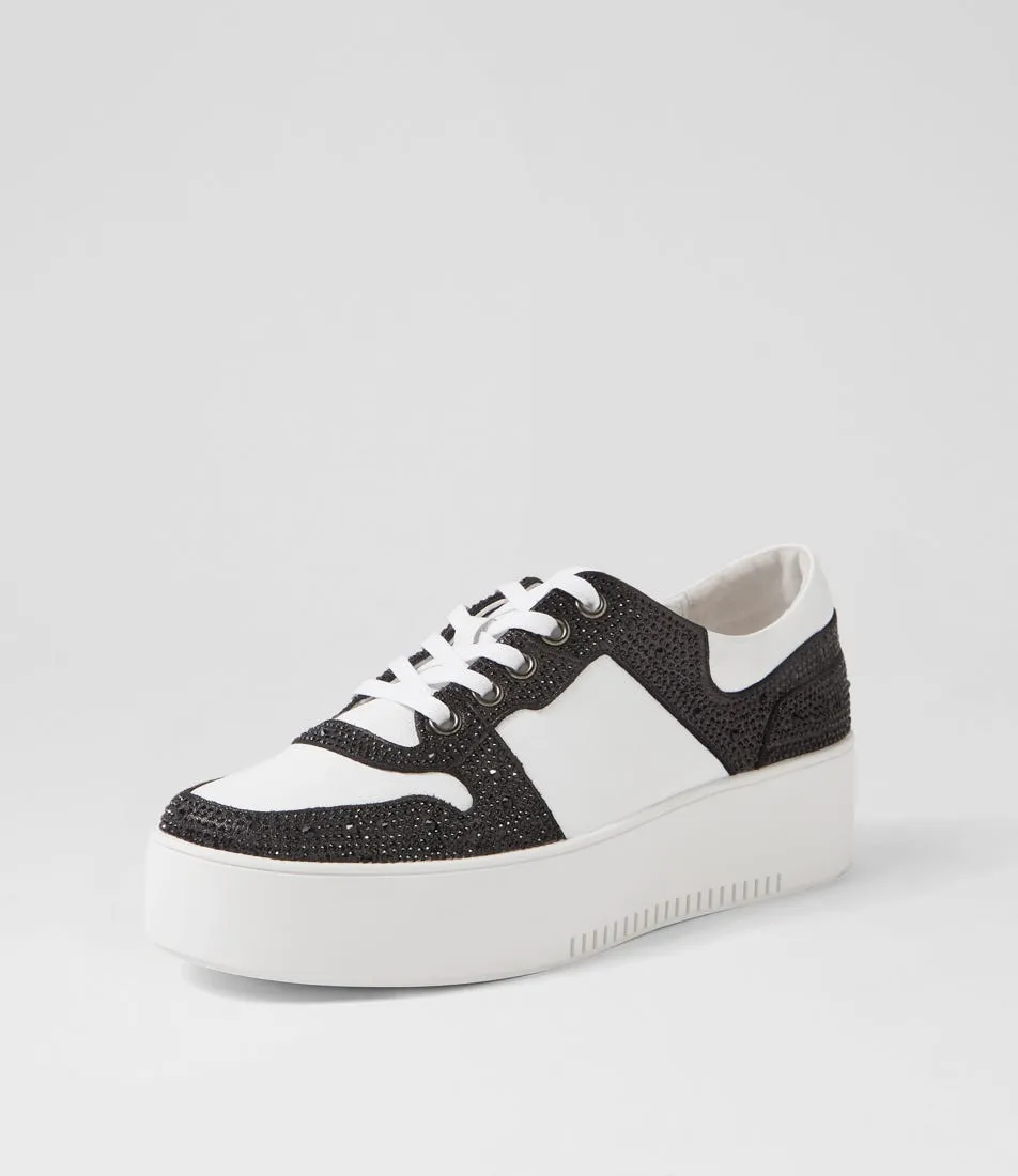 DJANGO & JULIETTE Wonah White Black Leather Jewels Sneakers