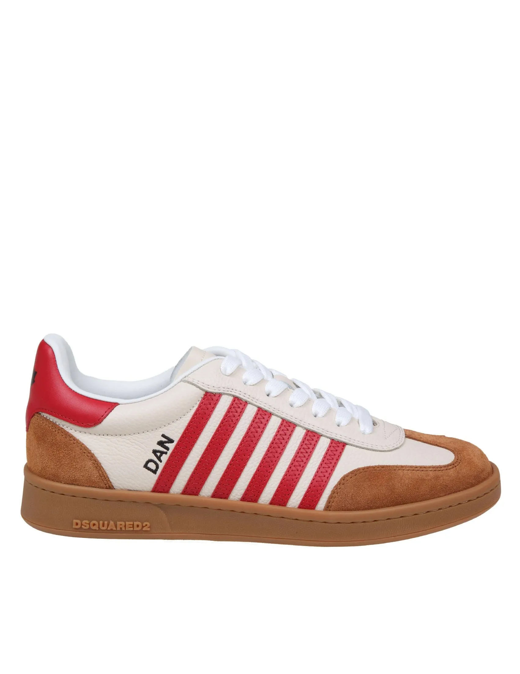 DSQUARED2 BOXER SNEAKERS IN WHITE/RED LEATHER AND SUEDE