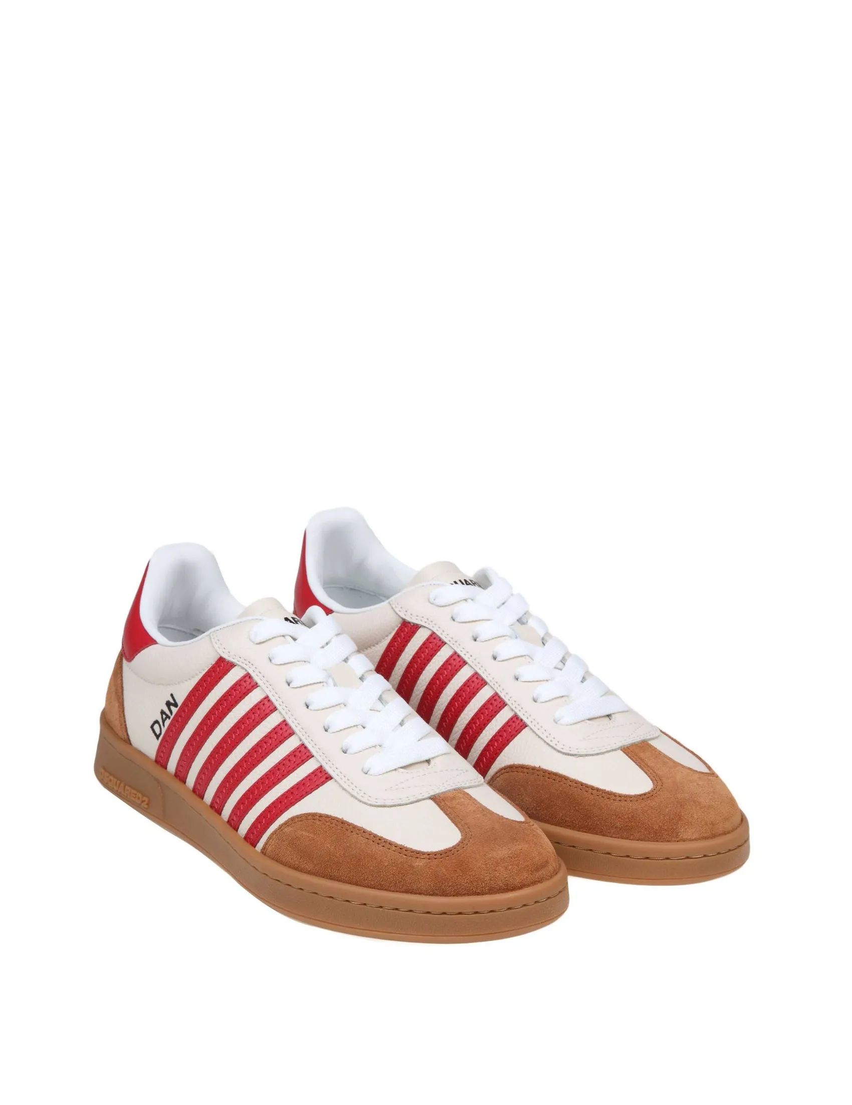 DSQUARED2 BOXER SNEAKERS IN WHITE/RED LEATHER AND SUEDE