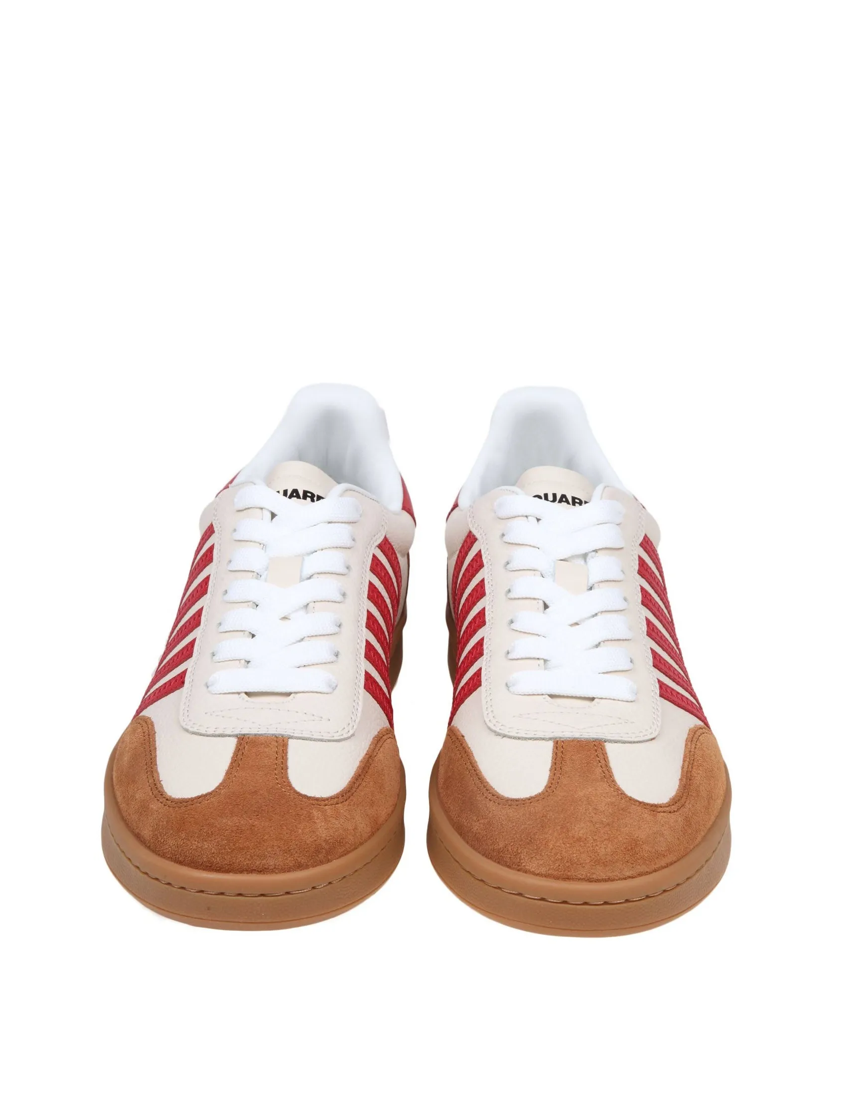 DSQUARED2 BOXER SNEAKERS IN WHITE/RED LEATHER AND SUEDE