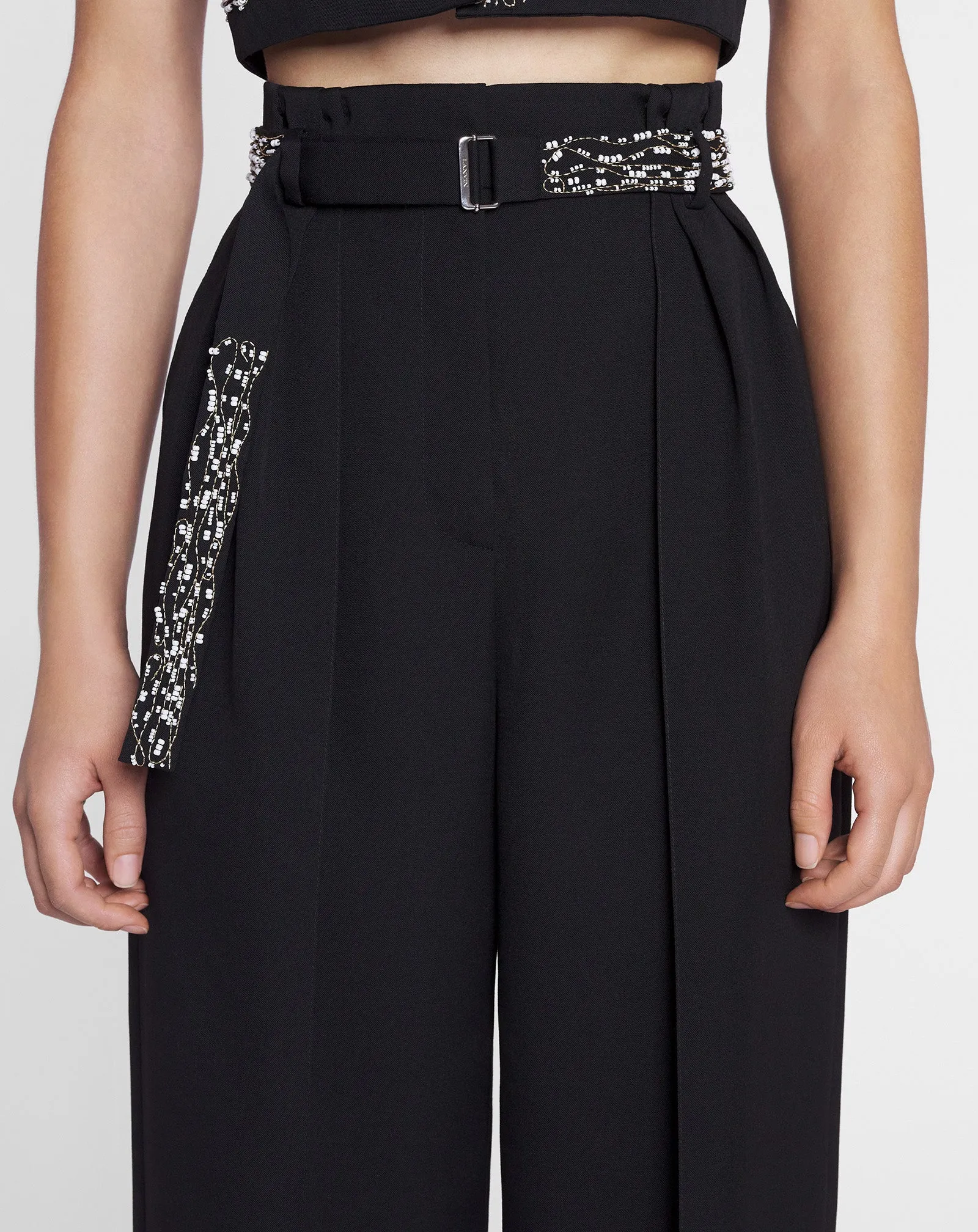 EMBROIDERED WIDE-LEG PANTS
