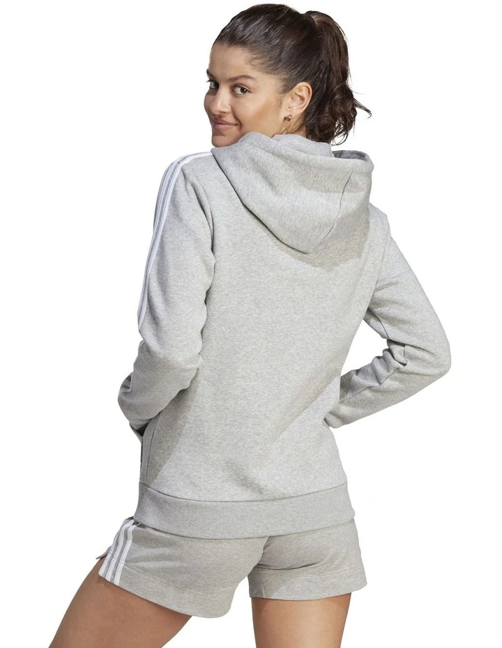 Essentials 3-Stripes Full-Zip Fleece Hoodie in Medium Grey Heather