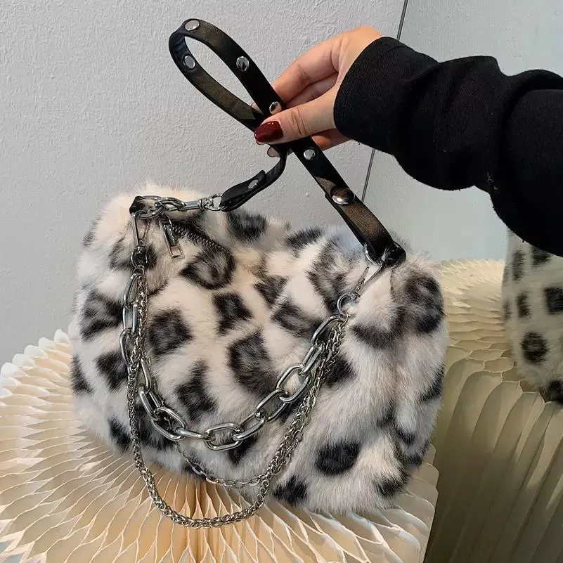 Faux Fur Print Shoulder Bag