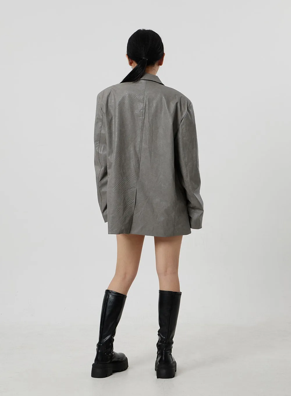 Faux Leather Oversized Jacket CF306