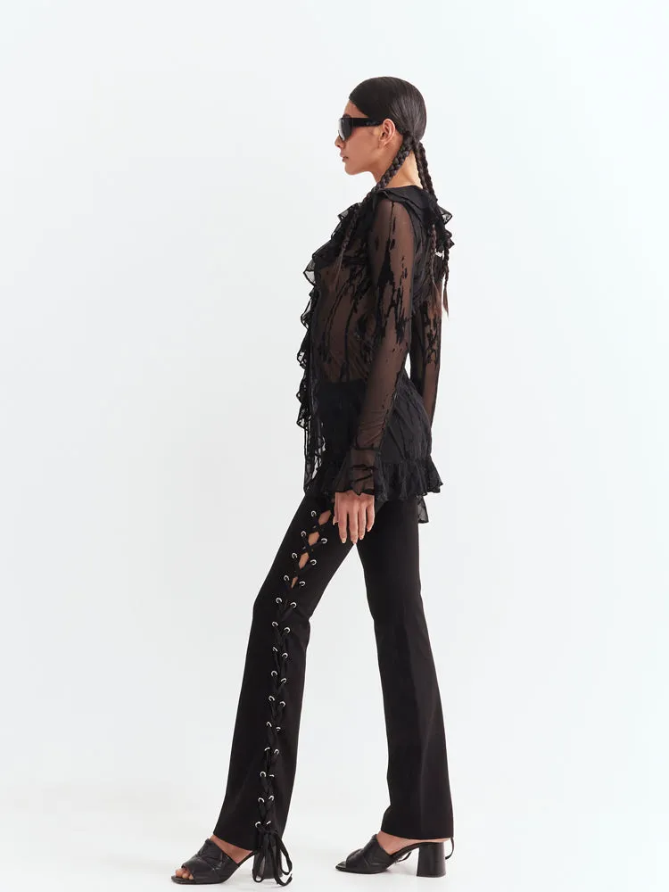 Flocking Mesh Frill Cardigan