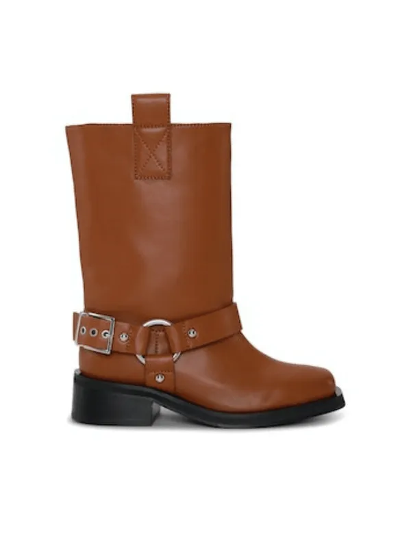 GANNI   Biker Tubular Mid Shaft Boot / Cognac