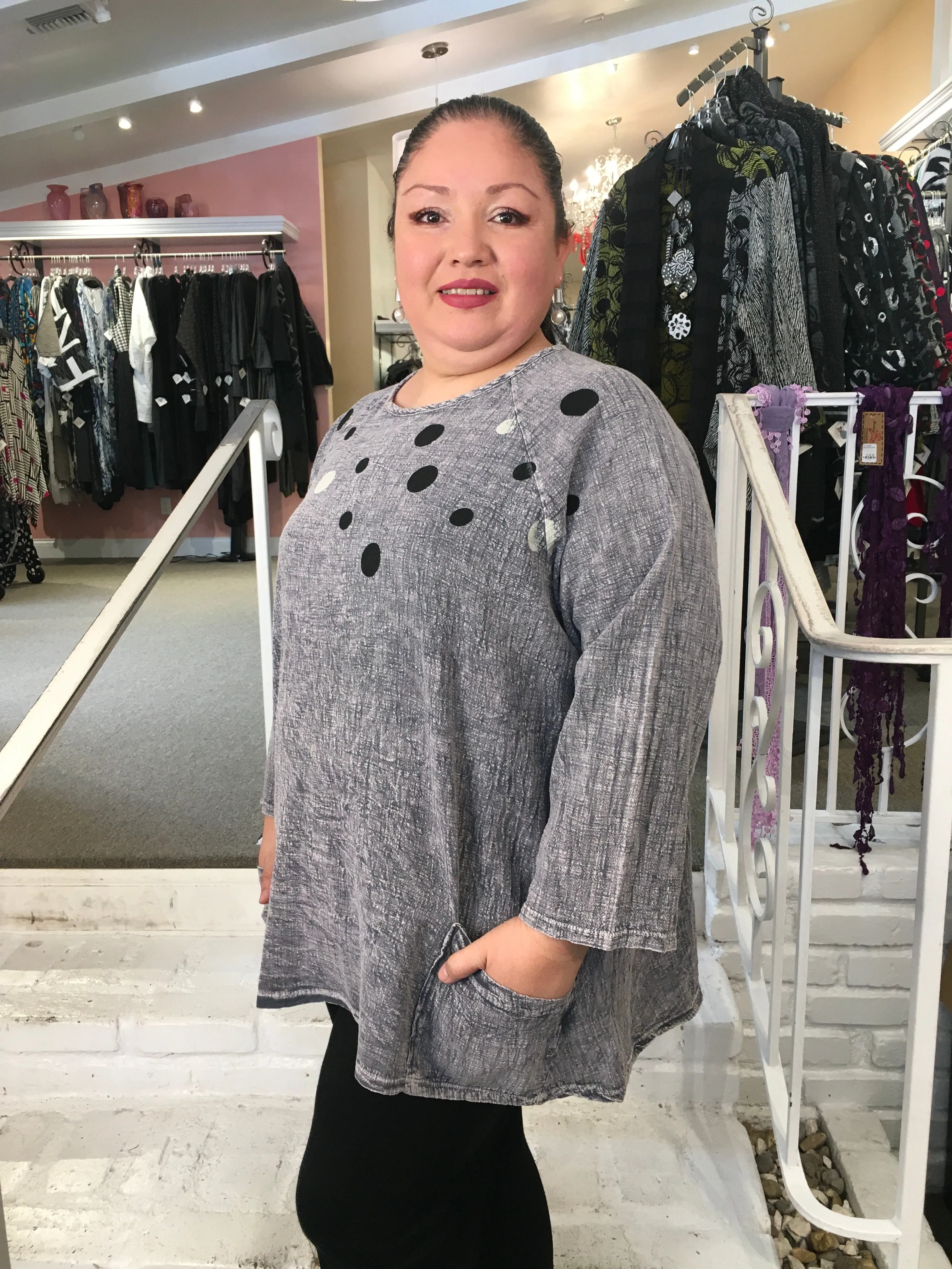 GAUZE POCKET TUNIC - RAIN DOTS