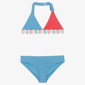 Girls Blue & Pink Logo Bikini