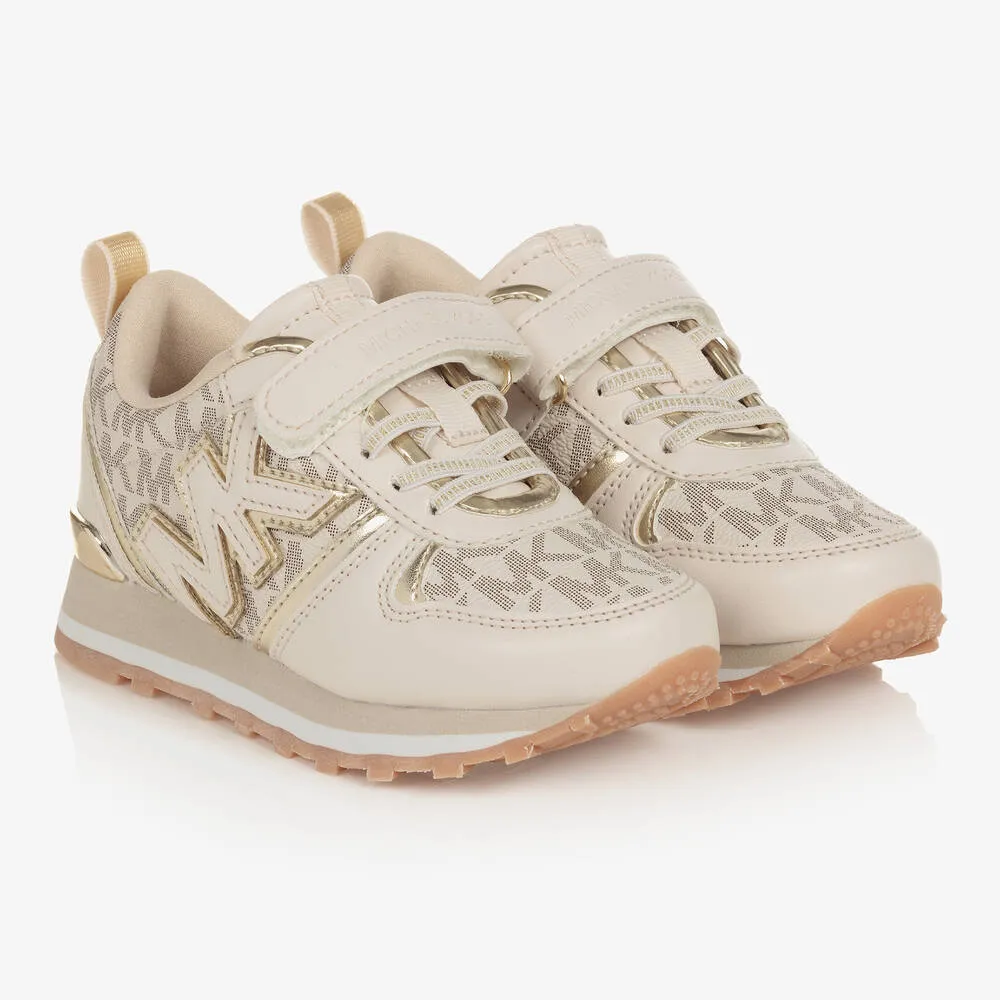 Girls Ivory & Gold Velcro Logo Trainers 