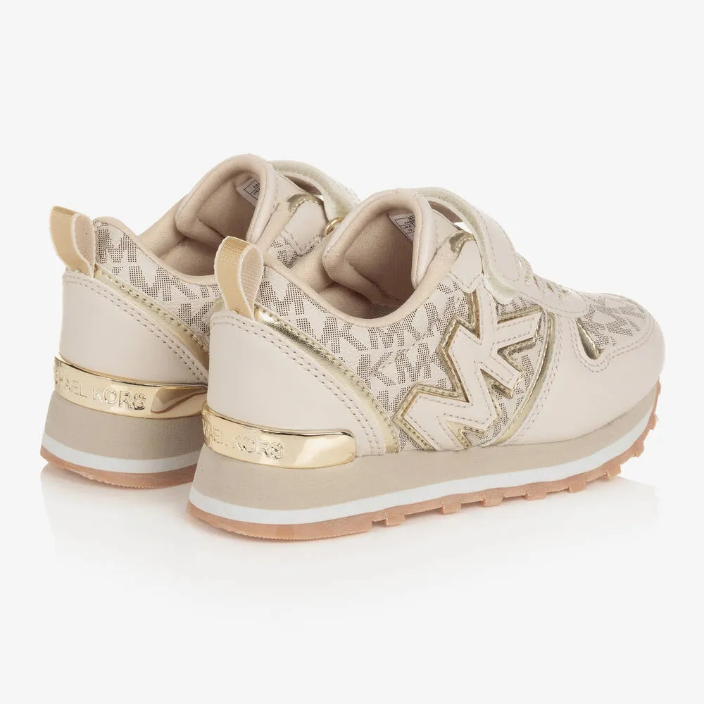 Girls Ivory & Gold Velcro Logo Trainers 