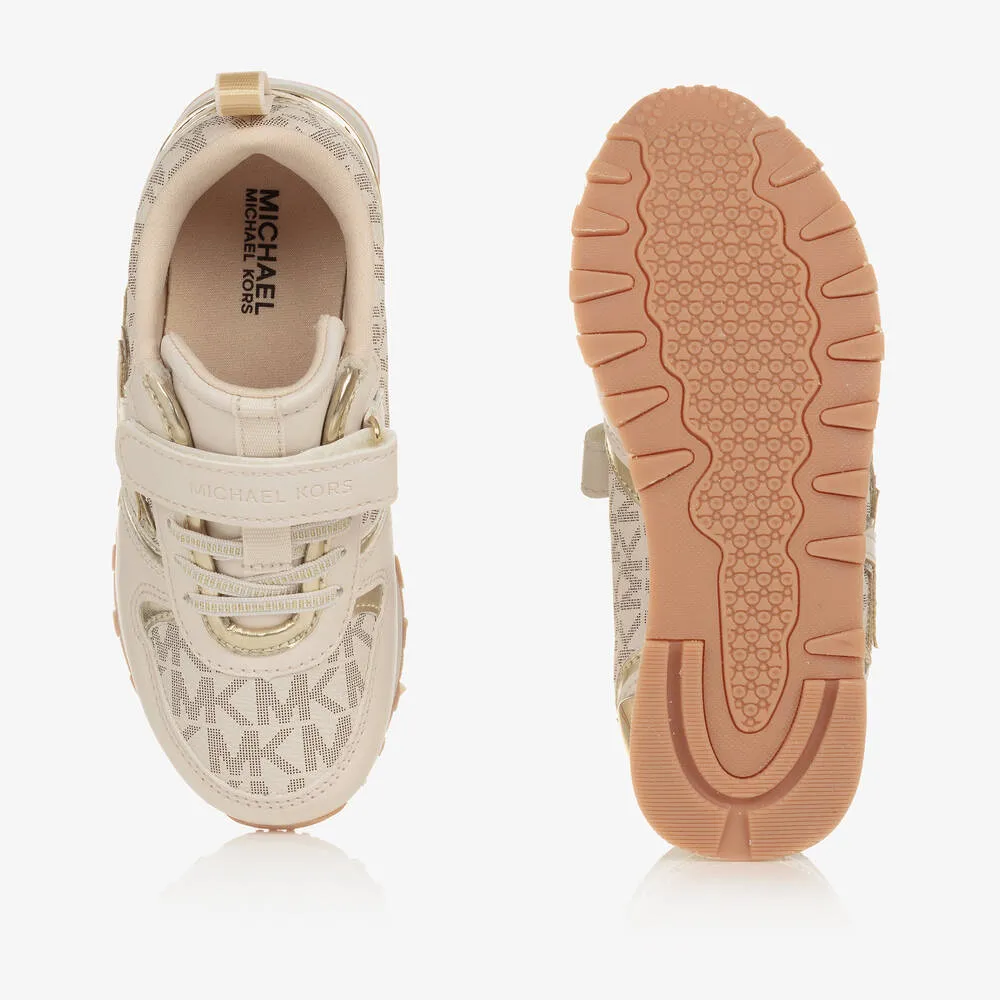 Girls Ivory & Gold Velcro Logo Trainers 