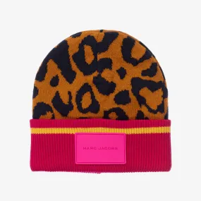 Girls Knitted Cheetah Print Beanie Hat