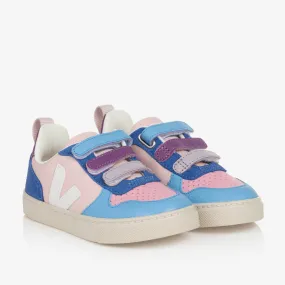 Girls Pink & White Leather V-10 Trainers