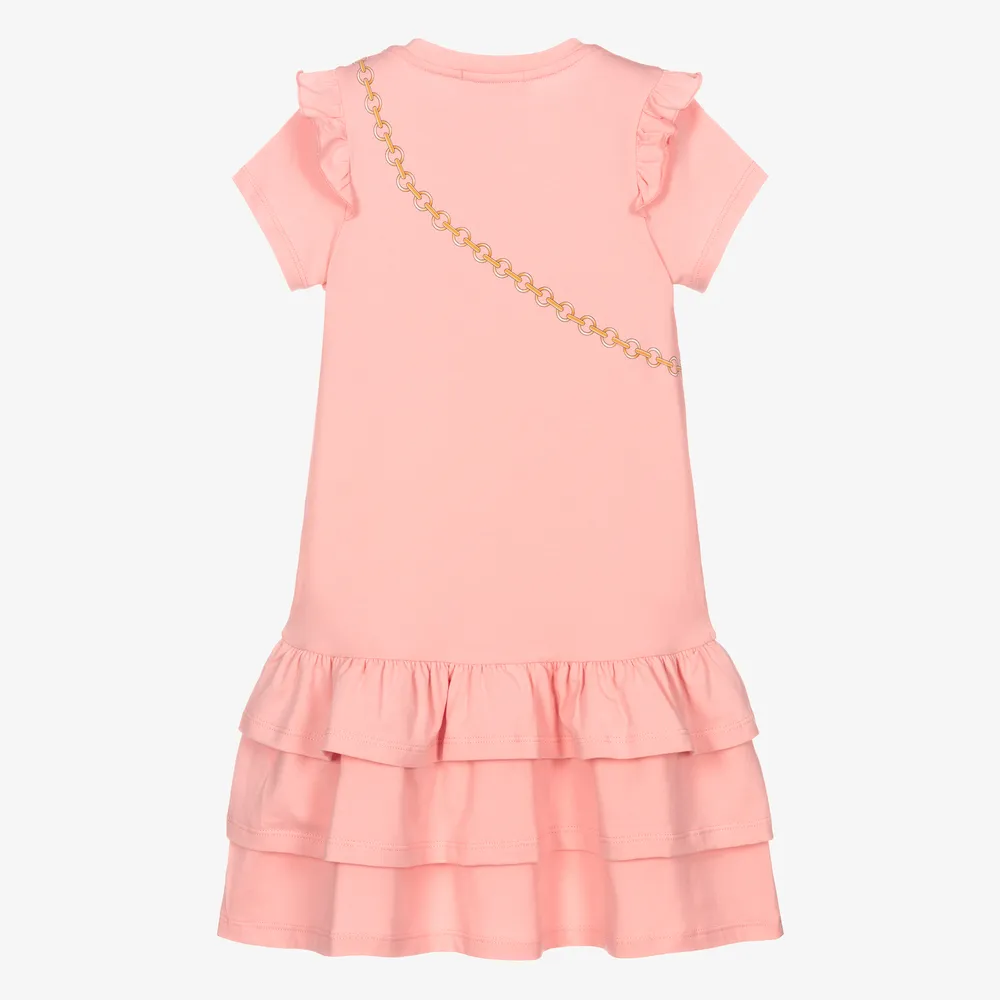 Girls Pink Bag Print Dress