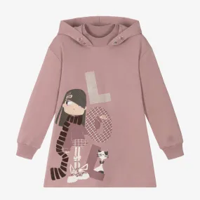 Girls Pink Cotton Hooded Sweatshirt Dress