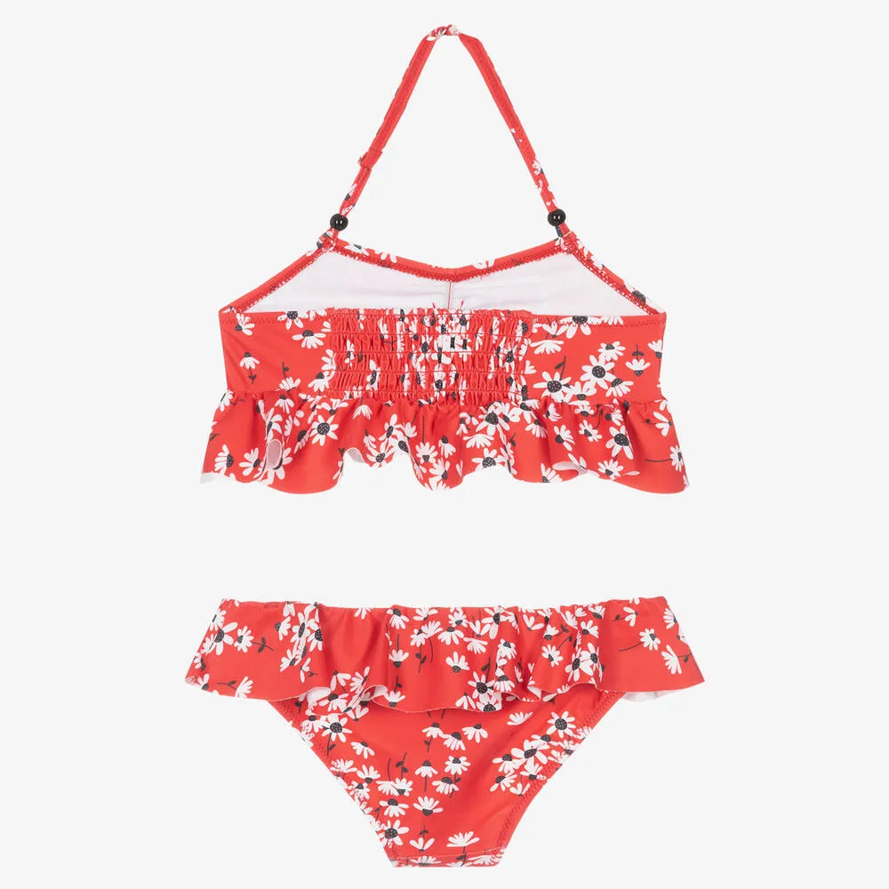 Girls Red Flower Print Bikini