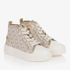 Girls White & Gold High-Top Trainers