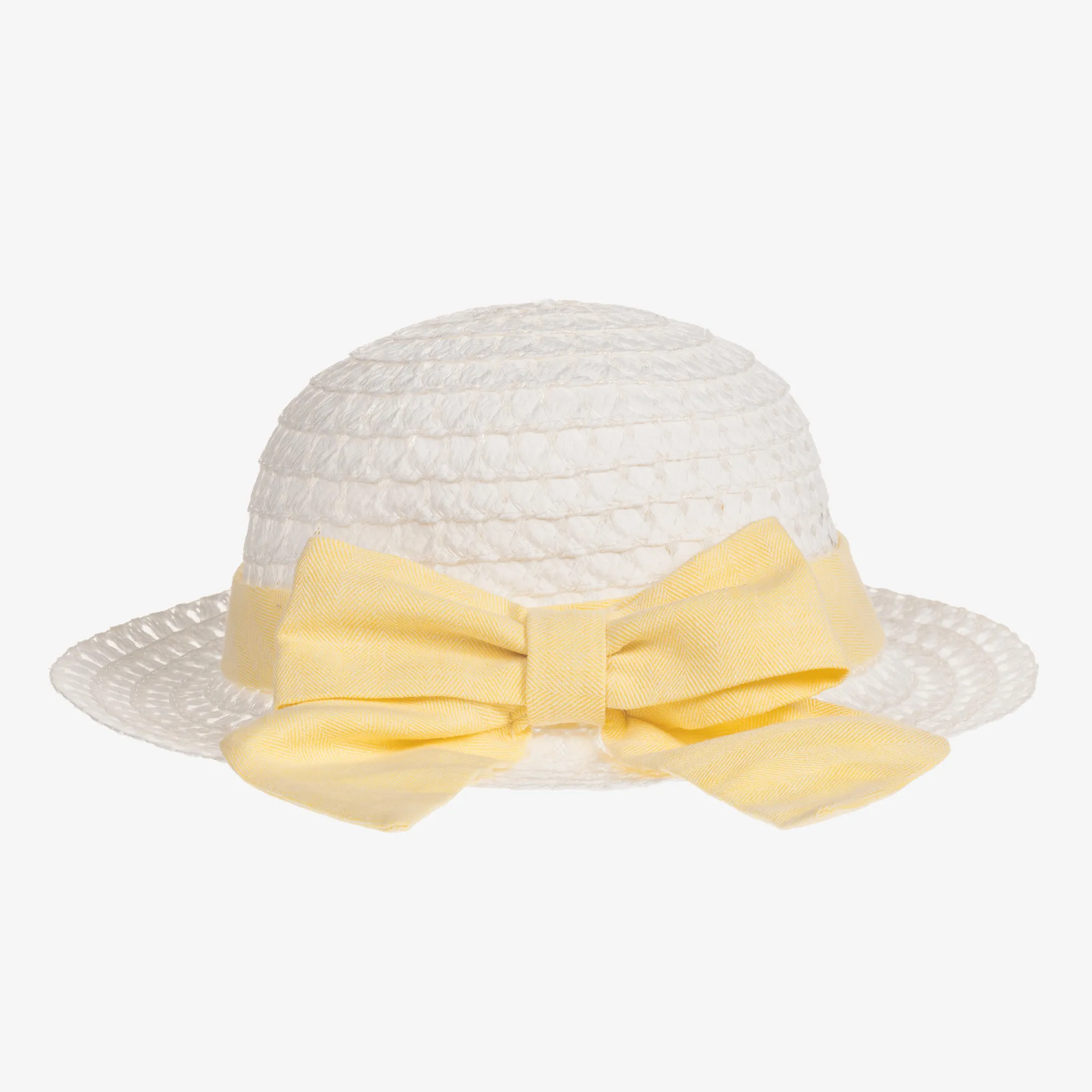 Girls White & Yellow Woven Hat