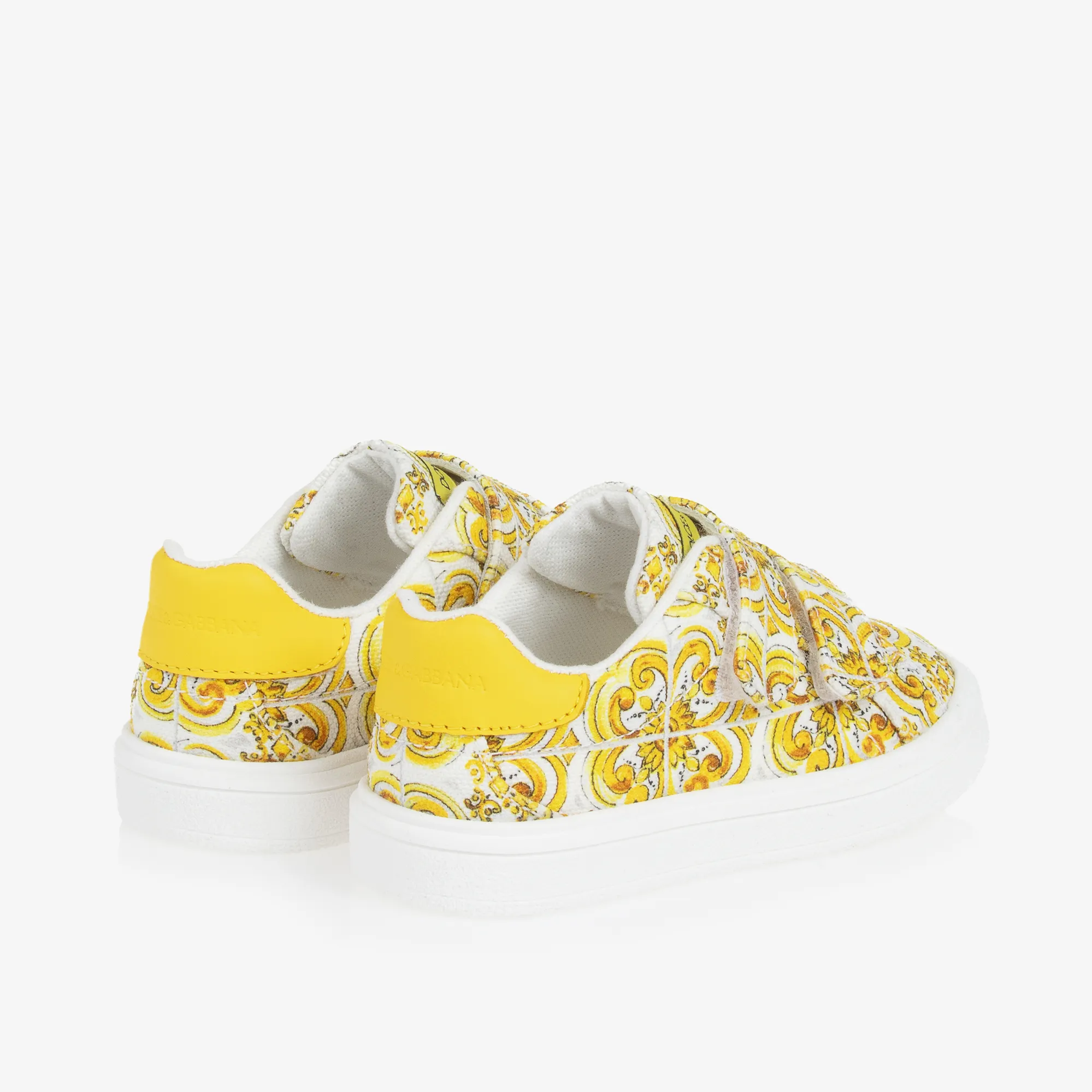 Girls Yellow Majolica Print Canvas Trainers