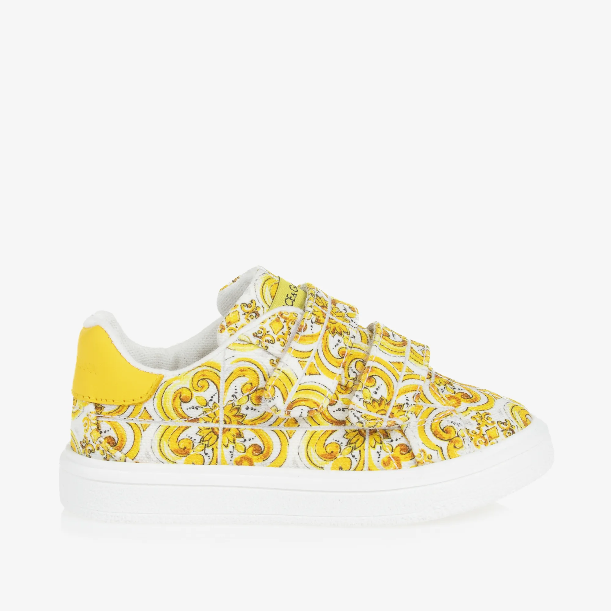 Girls Yellow Majolica Print Canvas Trainers