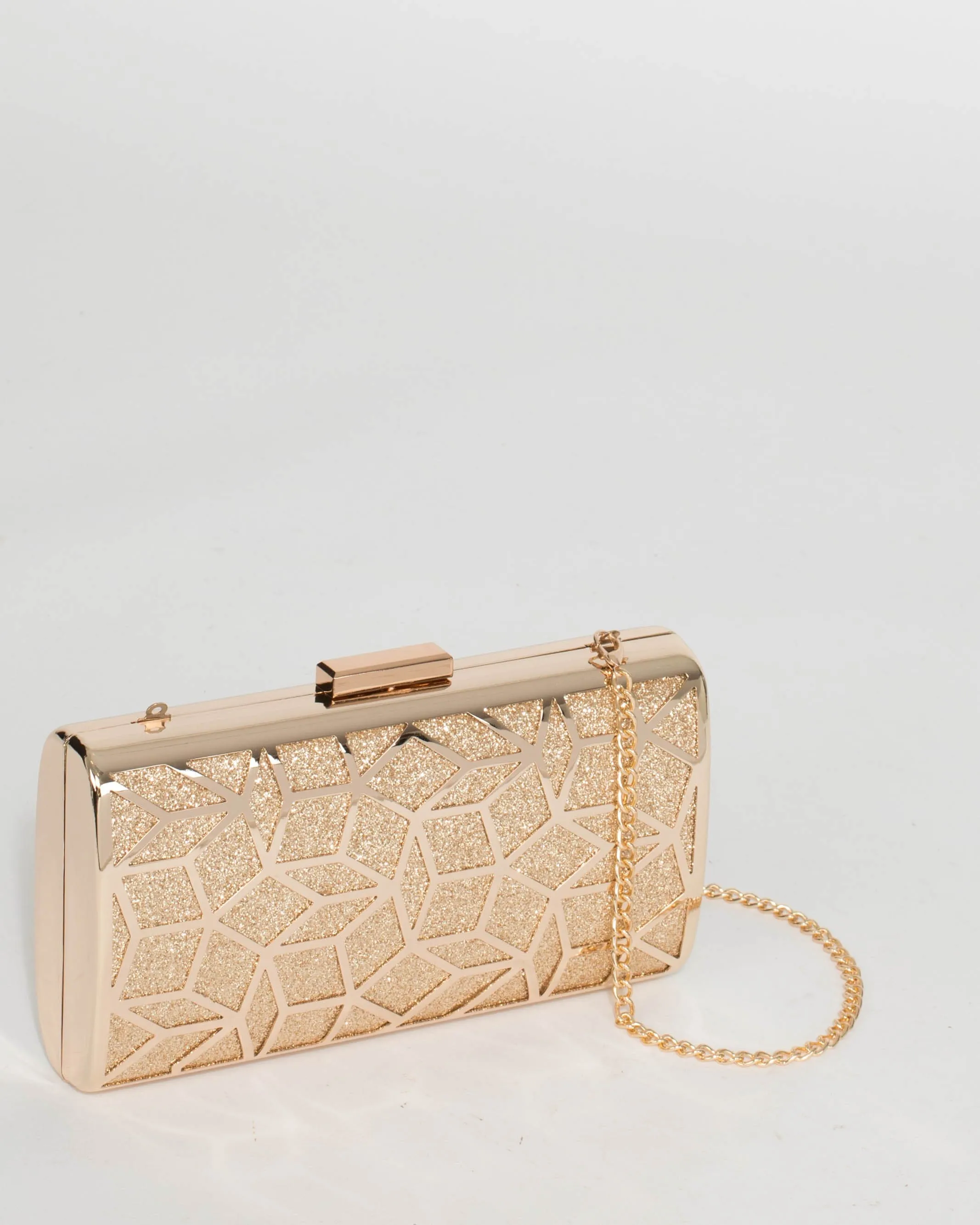 Gold Kari Geo Hardcase Clutch Bag