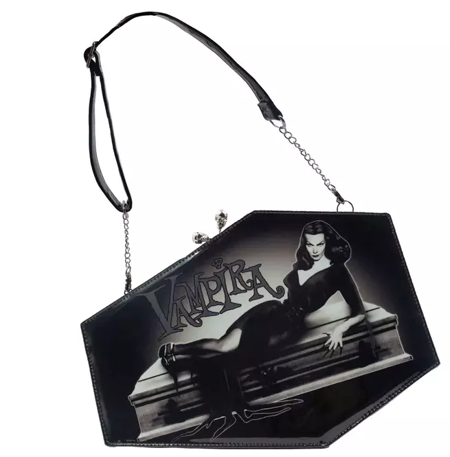 Gothic Black Vampira Coffin-shaped Handbag With Kiss Lock Closure