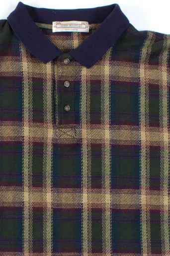 Green Plaid Long Sleeve Polo Shirt