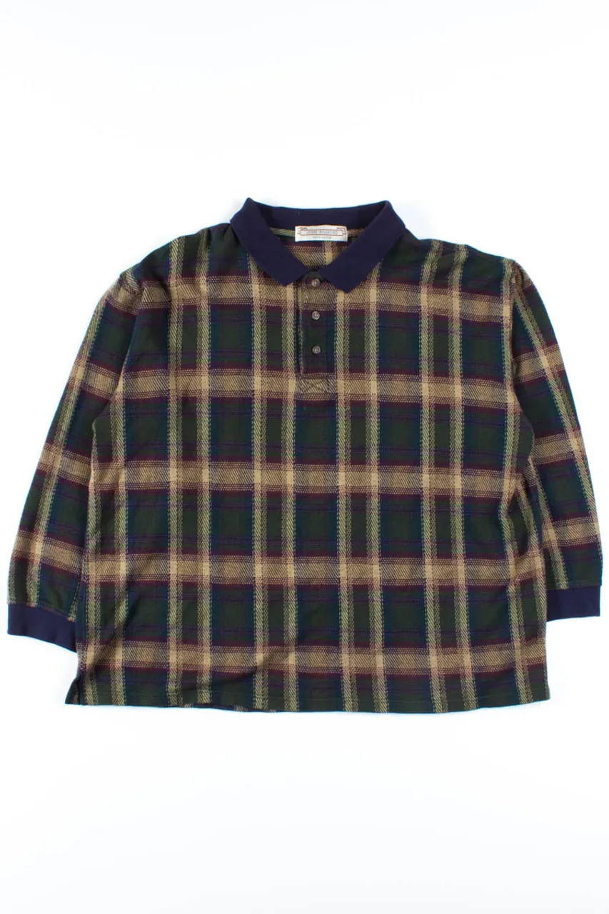 Green Plaid Long Sleeve Polo Shirt