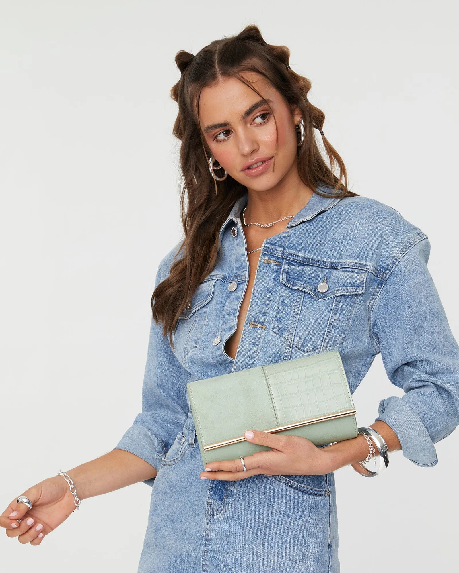 Green Vevay Panel Clutch Bag